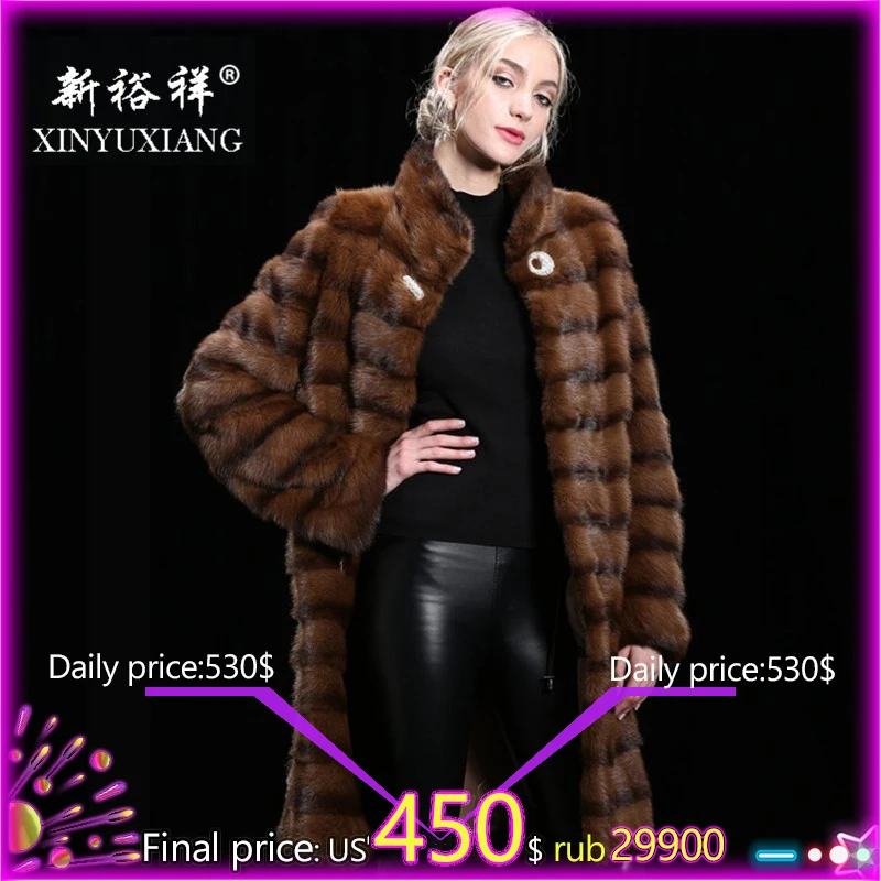 Fashion Real mink fur coat for women Russia Long thick warm Natural mink fur Genuine Leather Real fur coat women Free shipping
