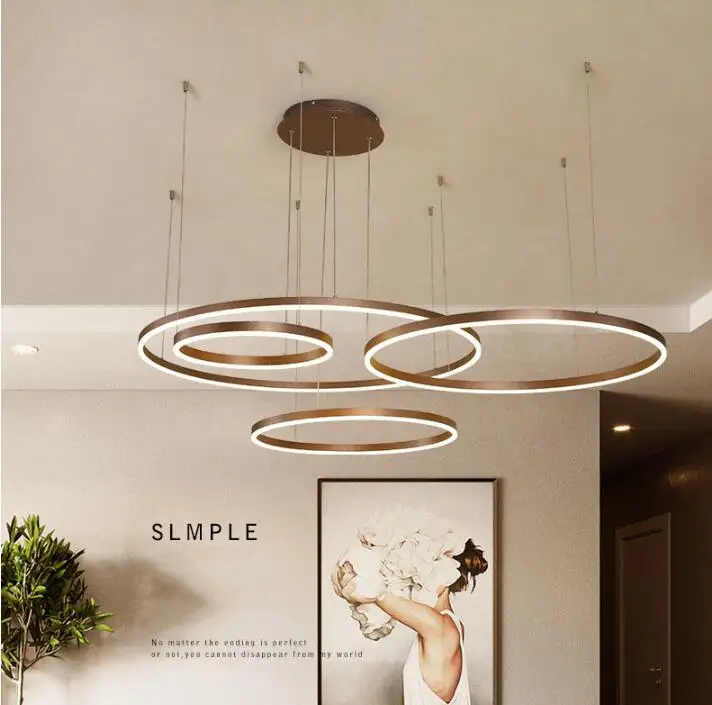 

Modern Creative Circle Ring LED Pendant Light Brown/ Golden Color hanging Lighting for Living Room Dining Room Bedroom Hall