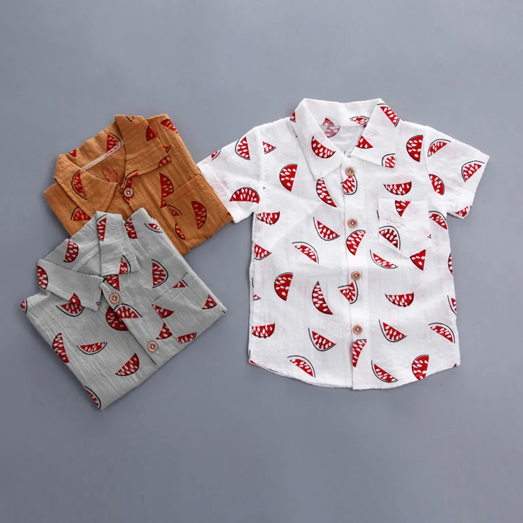 

Toddler Baby Boy Gentleman Watermelon Short Sleeve Casual Clothes Shirt+Denim Shorts Set Baby Clothing Set Ropa Ninos