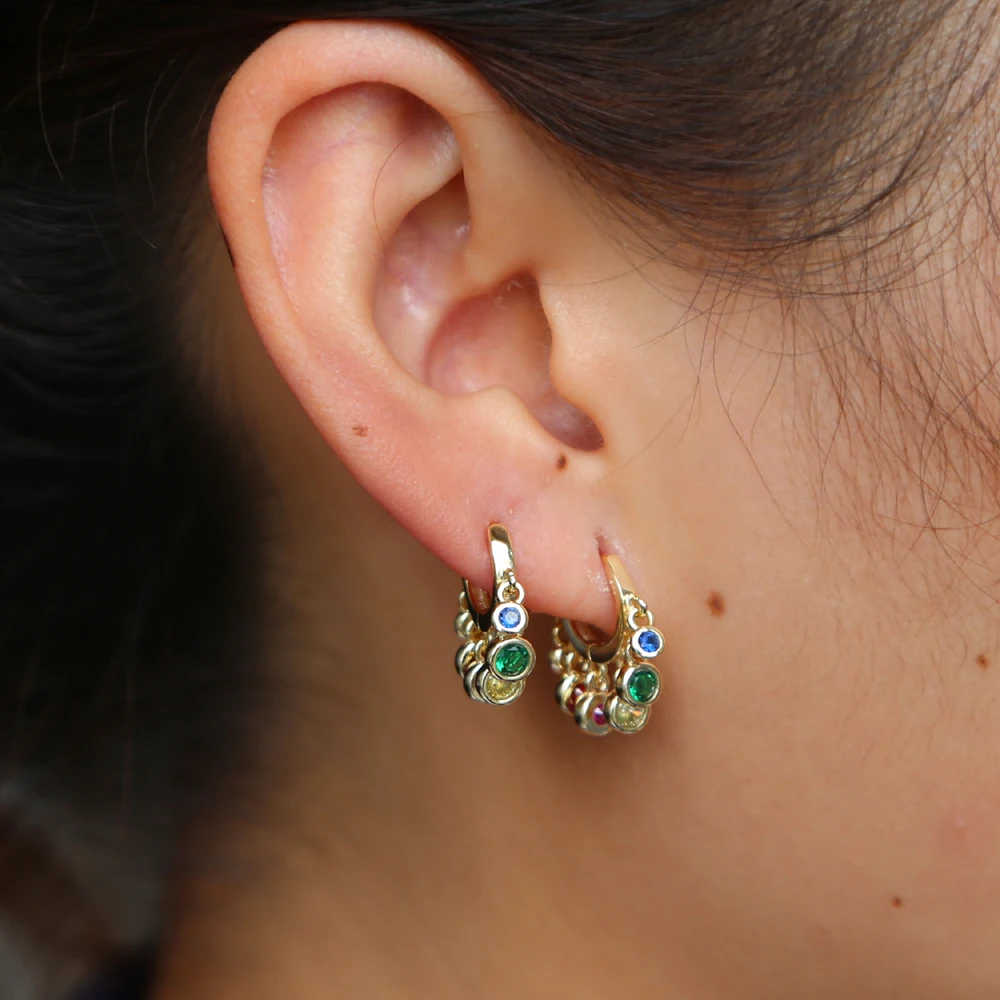 

rainbow cz dangling charm earring Gold color various colored cubic zirconia round dots elegance fashion women mini hoop earrings