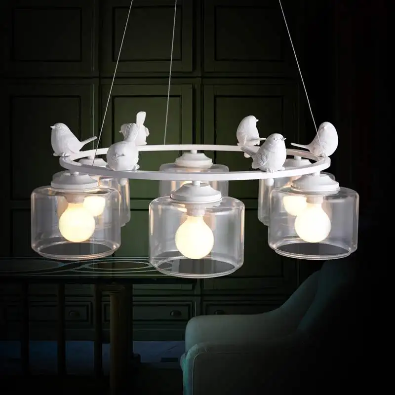 Nordic Creative Six head  Bird Chandeliers For Dining Room Art Deco Led Bulbs Modern Chandelier Glass Chandelier ceiling chandelier