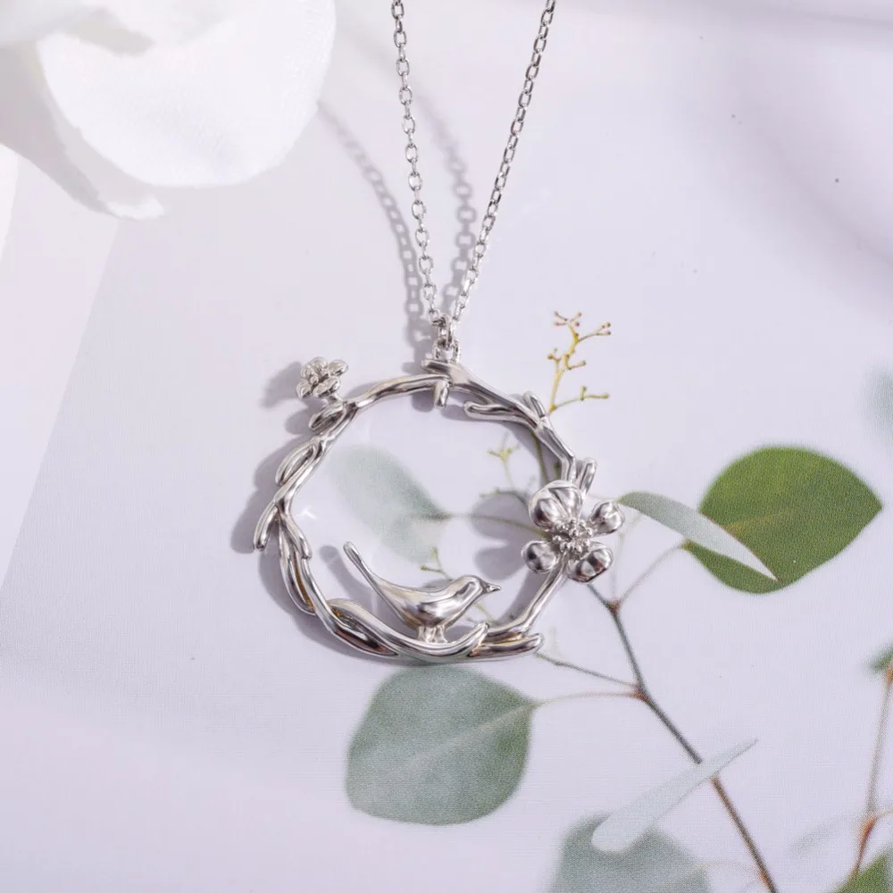 

TGNEL S925 Sterling Silver Necklace Pendants Cute Bird Flower Animal Plant Long Sweater Chain Fine Jewelry Charm Choker for Girl