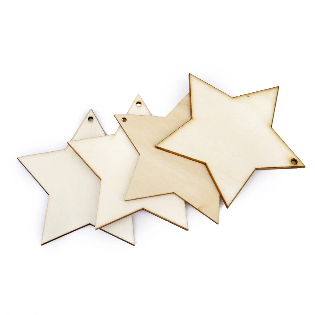 25pcs Rustic Wooden DIY Projects Unfinished Wood Stars Button Cutouts Craft Cardmaking Scrapbooking Embellishments Supplies 