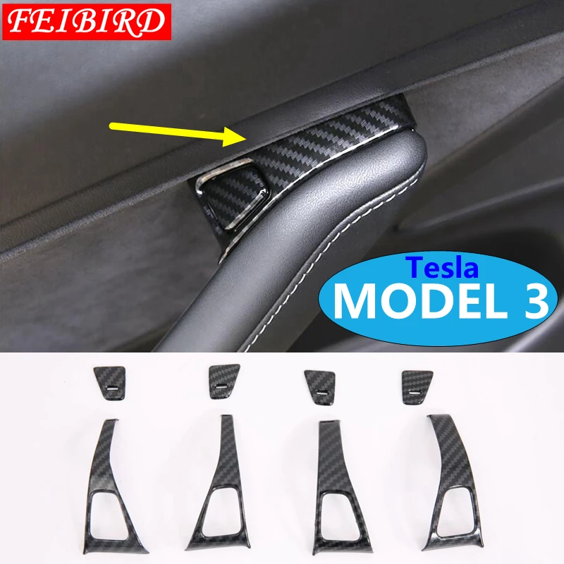 

Accessories Fit For Tesla Model 3 2018 2019 ABS Inner Door Lock Button Switch Frame Cover Trim 8 Pcs / Carbon Fibe ABS