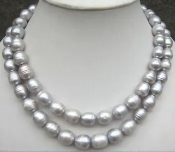 

2row 9-10mm natural tahitian silver gray pearl necklace