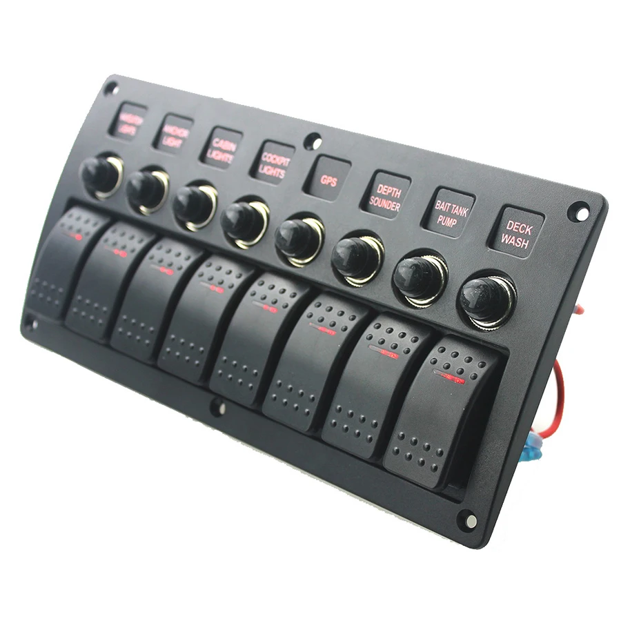 12V 24V 8gang ON OFF Rock Switch Panel for Boat Marine RV Yacht Ship