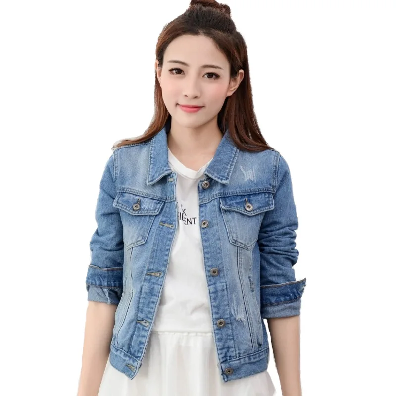 

2019 Women Cowboy Jeans Jacket Long Sleeve Bomber Jackets Casual Spring Denim Jackets