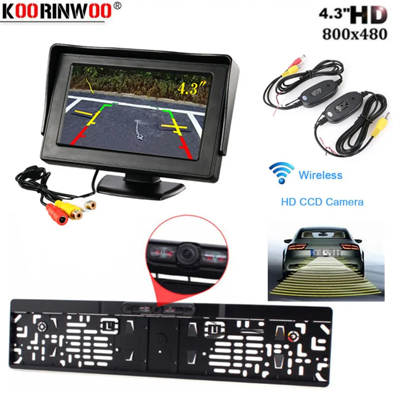 

Koorinwoo Assistance 2.4G wireless EU European Car License Plate Frame Rear View Camera Reverse backup Parking Display Monitor