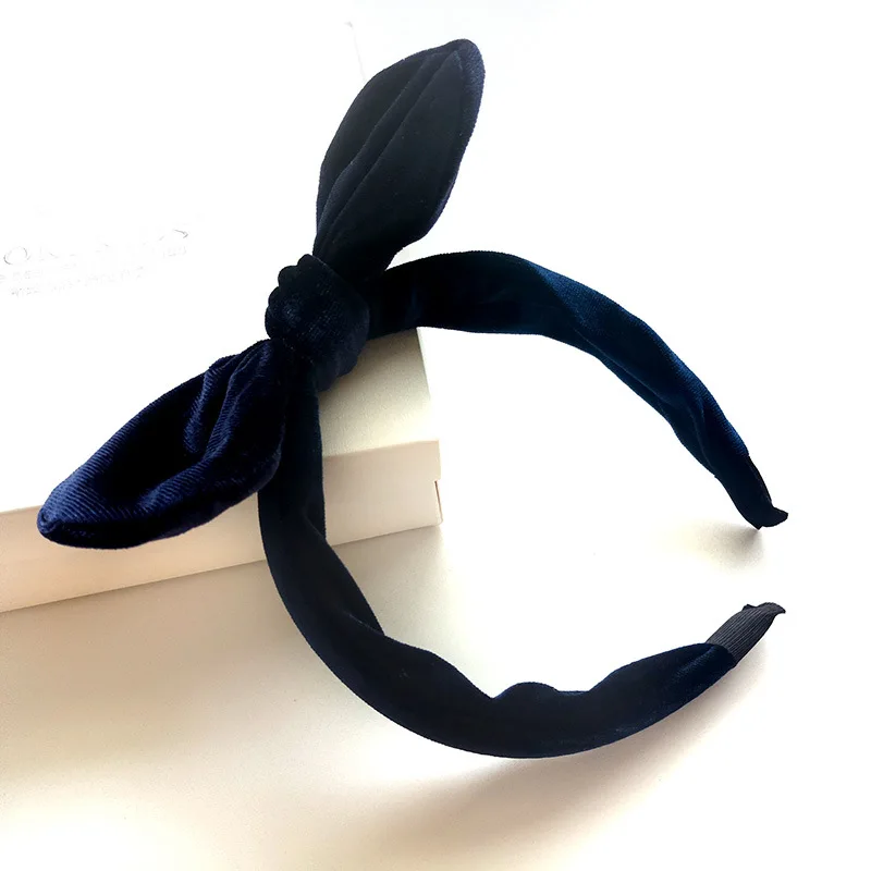 navy blue MIXIU Tiara аксессуары для волос милые гроссельные Ленточные бантики для волос Ободки для девочек в виде ушей кролика для детей повязки на голову золотой бархат обруч для волос - Цвет: navy blue