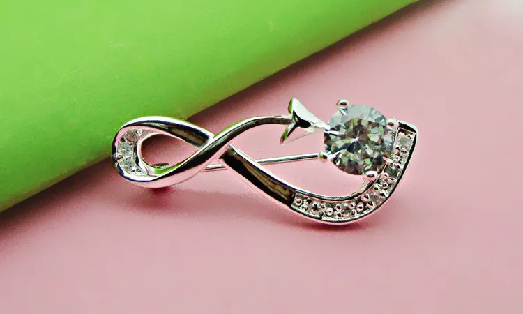 Женская Брошь из серебра 925 пробы с цирконами|silver brooch|925 sterling silver broochsterling brooch |
