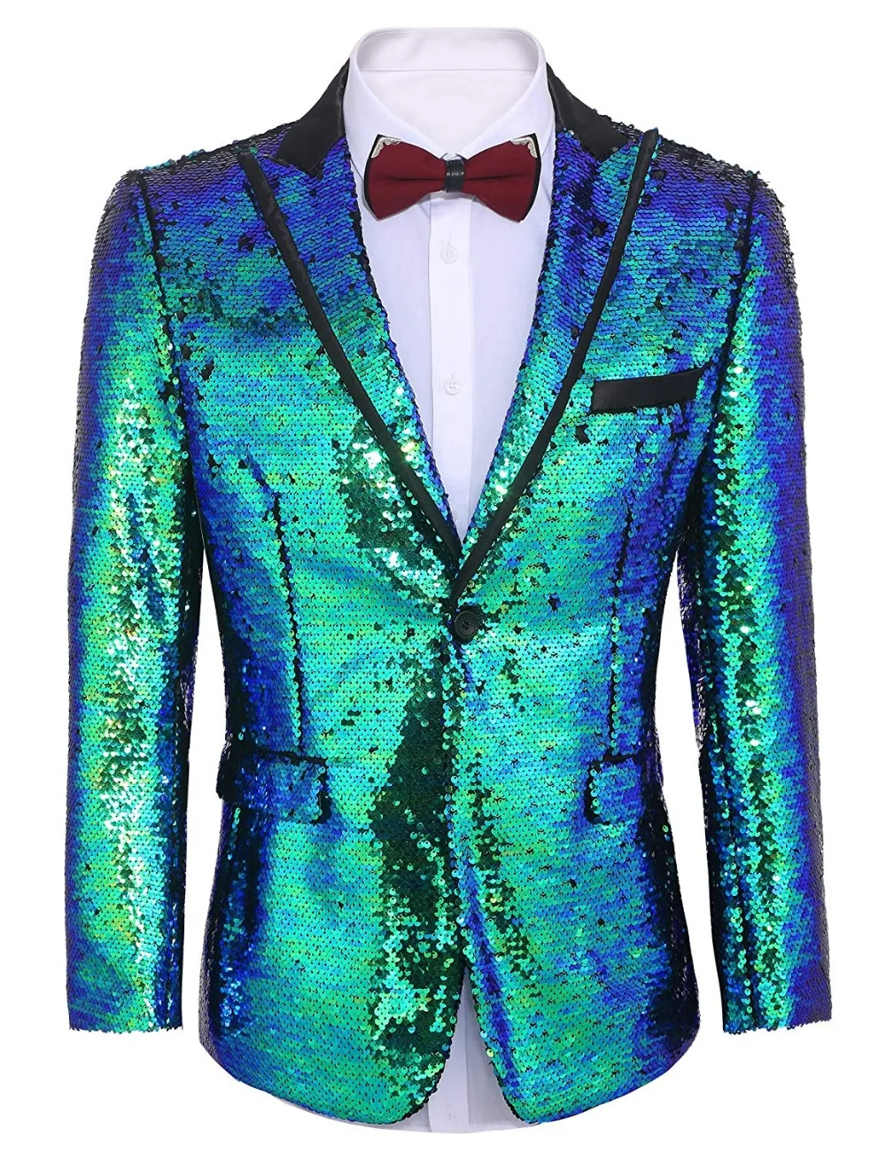 Men's suit Shiny Sequins Suit Jacket Blazer One Button Tuxedo for Party ...