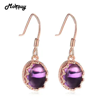 

MoBuy MBEI036 Natrual Gemstone Oval Amethyst Drop/Dangle Earrings 925 Sterling Silver Rose Gold Plated S925 Jewelry For Women