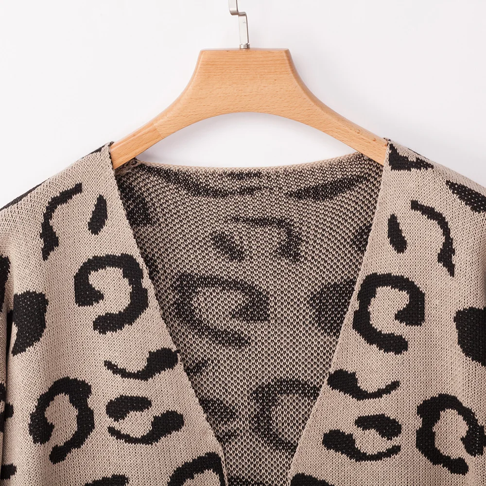 LOGAMI женский леопардовый вязаный длинный кардиган, свитер с длинным рукавом, пальто для женщин, осенняя зимняя верхняя одежда, пальто
