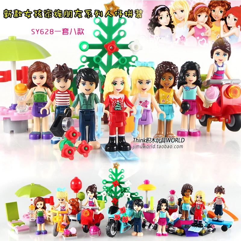 Kopen 8 stks Meisjes Vrienden Party Motorfiets Laat het gaan Building Pop Actiefiguren Model minifig Bakstenen Blokken Kinderen Onderwijs Speelgoed