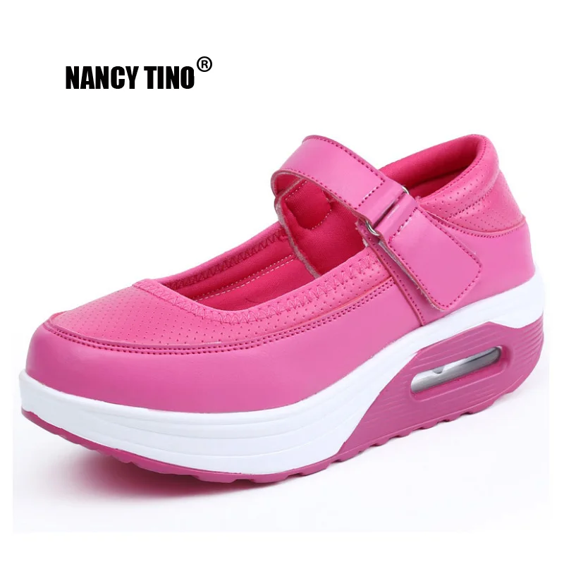 

NANCY TINO Women Flat Athletic Shoes Outdoor Dress Walking Shoes Breather Mesh Leather Slip On Flats Non-slip Platform Sneakers