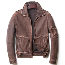 Мужские повседневные Пальто 4XL 5XL из натуральной кожи коровья кожа мотоциклетные куртки байкерская куртка короткая тонкая винтажная серая коричневая кожаная куртка