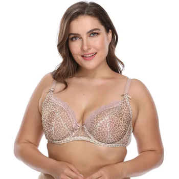

Large size DEFG cup ultra-thin sexy strip steel underwear leopard full cup export bra