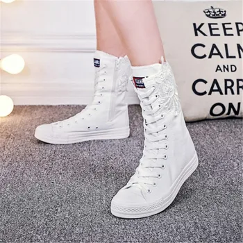 

SWYIVY Women Canvas Shoes High Top Lace 2018 New Female Casual Sneakers Shoes Zipper White 34 43 Plus Large Size Woman Sneakers