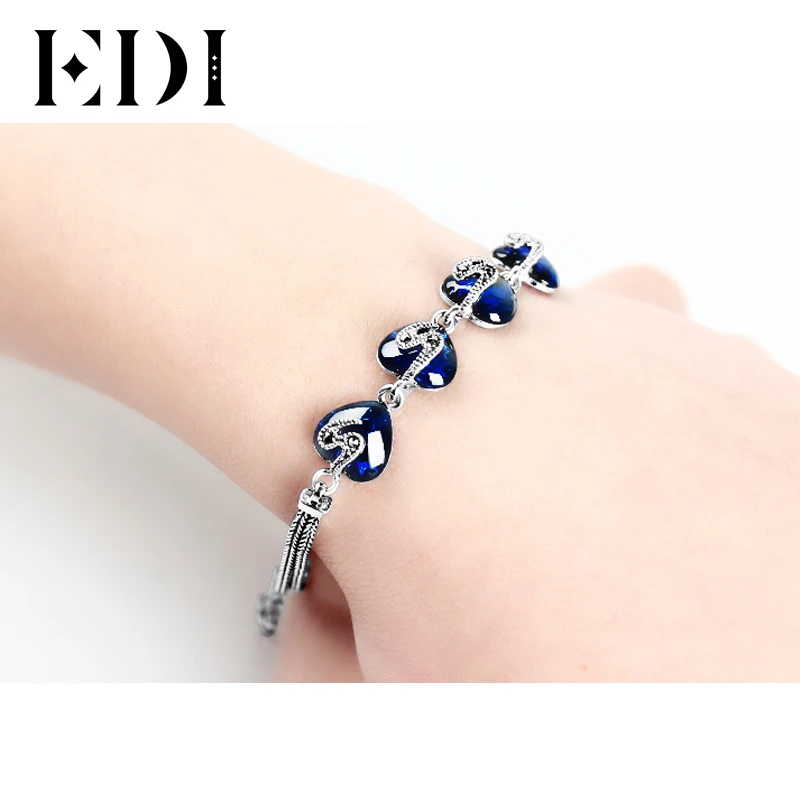 EDI Vintage Thai Silver Design Simulated Sapphire Bracelets For Women Natural Style With 925 Sterling Silver Fine Jewelry