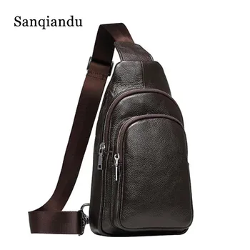 

Hot Sale Men Chest Bag 100% Genuine Leather Male Travel Small Messenger Crossbody Bags For Fashion Man Single Sling Shoulder Bag