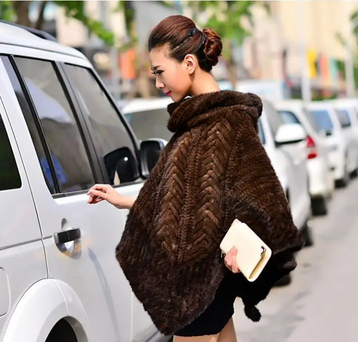 Натуральный мех норки шаль, большой размер свободные пальто свободного покроя для девочек на осень-зиму, норковая вязаная меховая шаль из