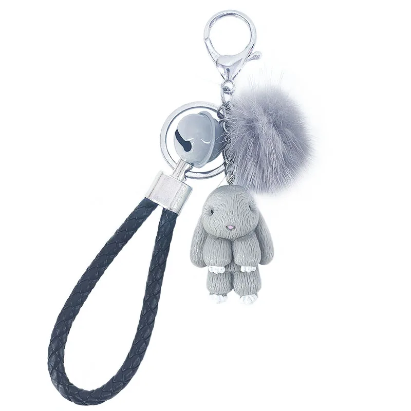 New cute resin acrylic animal bear, puppy, rabbit, color ribbon with bell cute temperament key ring pendant bag car pendant