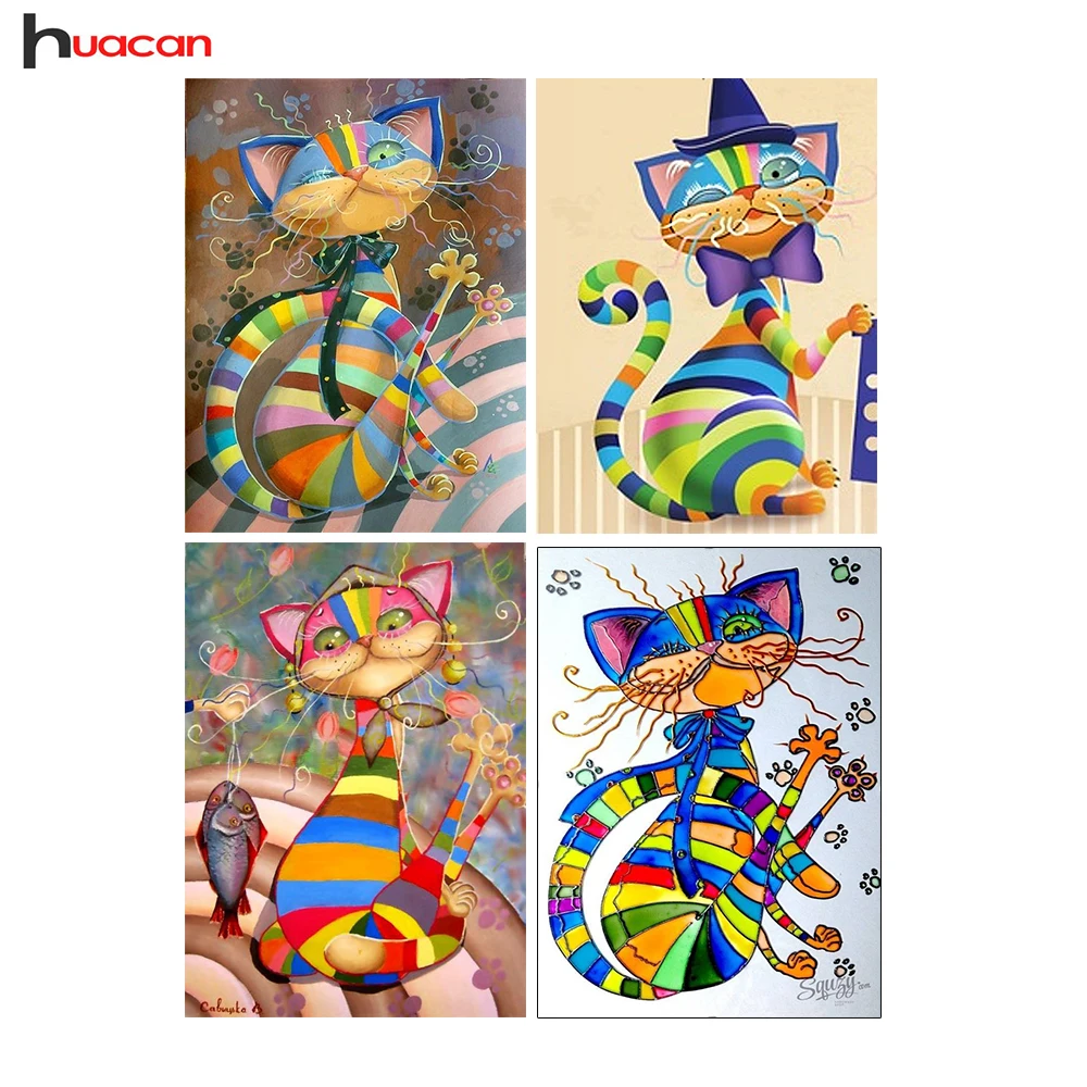 

HUACAN Diamond Embroidery Mosaic Cats Needlework Gift Full Square Diamond Painting Cross Stitch Animal D