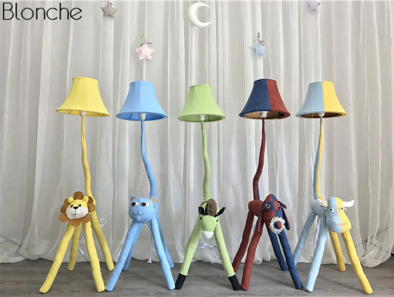 Lâmpada de Assoalho Moderna dos Desenhos Animais para Crianças Decoração da Sua Animados Quarto Tecido Lâmpada Tons Suporte Led Luminária pé Casa 2 suporte led luminária pé decoração da sua casa