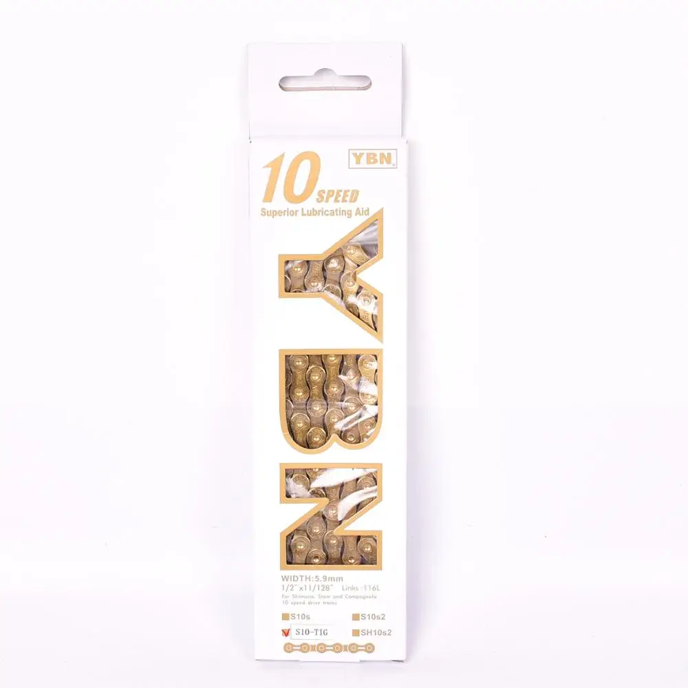 NEW YBN Ultralight 9 10 11 Speeds Bicycle Chain SLR Gold MTB Road Bike Chain for M6000 M7000 M8000 264g missinglink - Цвет: S10-TIG Gold10 speed