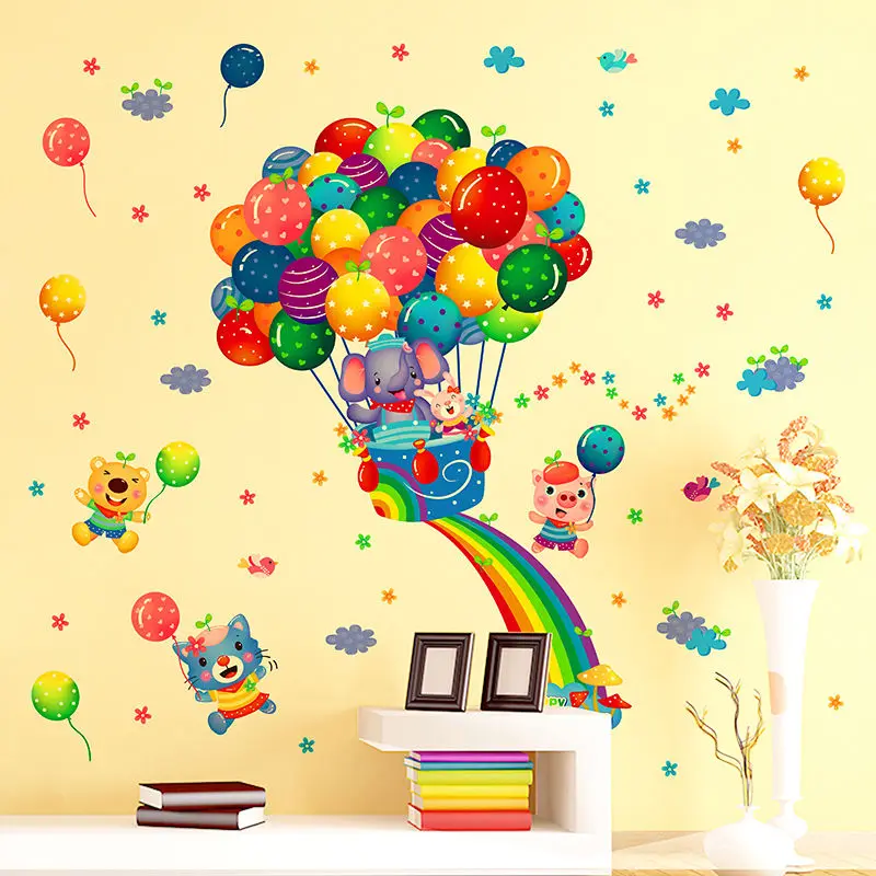 Модный дизайн, высокое качество, съемные Красочные воздушные шары, летающие Мультяшные художественные наклейки на стену, домашний декор для комнаты, 53 см x 63 см