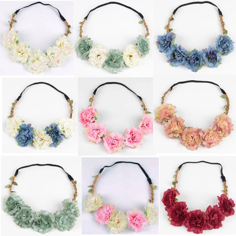 

18pcs Boho Wedding Flower Crown Headband Hair Bands For Women Floral Wreath Garland Hair Accessories Girls/lady/Bridal headdress