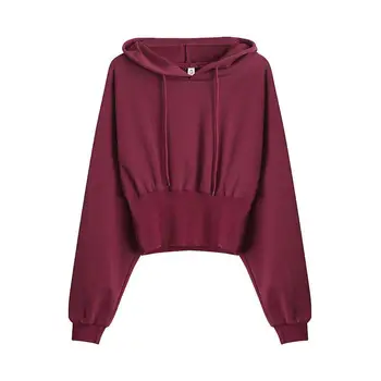 

New spring and summer solid color hooded sweatshirt Harajuku round neck suit ladies clothing loose short pullover