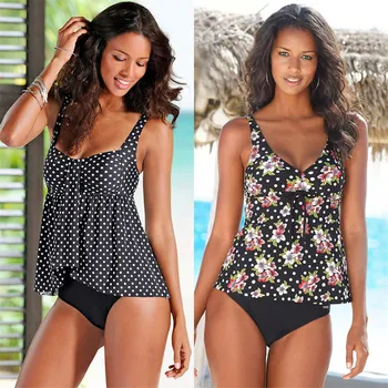 

2019 Bikini Swimwear Women Plus Size Swimsuit Two Pieces Tankini Vintage Bathing Suit Print Biquini Retro Swimwear Push Up Beach