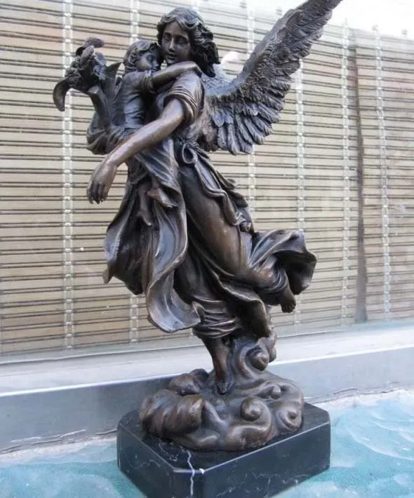 

Western Superb Art Fly Angel girl Copper Bronze & Marble sculpture Statue