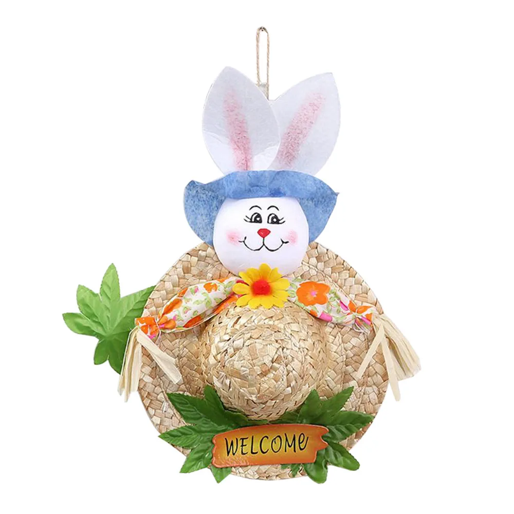 

DIY Easter Decoration Straw Hat Rabbit Door Hanging Wreath Home Wall Window Garden Decor Party Easter Ornament Accessory
