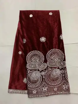 

Latest Style African Lace Fabric 2019 Velvet Sequins Embroidery Lace Fabric Bridal Wedding French Velvet Lace Fabric Jujube red