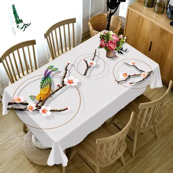 

waterproof Tablecloth Cofffee Dining 3D rectangular tablecloth banquet round table customized size bird Cushion cover