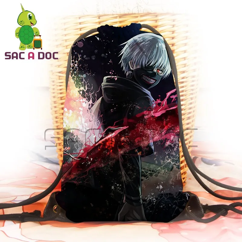 

Teens Cosplay Backpack Anime Tokyo Ghoul Kaneki Ken Printing Canvas Dtawstring Bag for Men Women Travel Softback Shopping Bag
