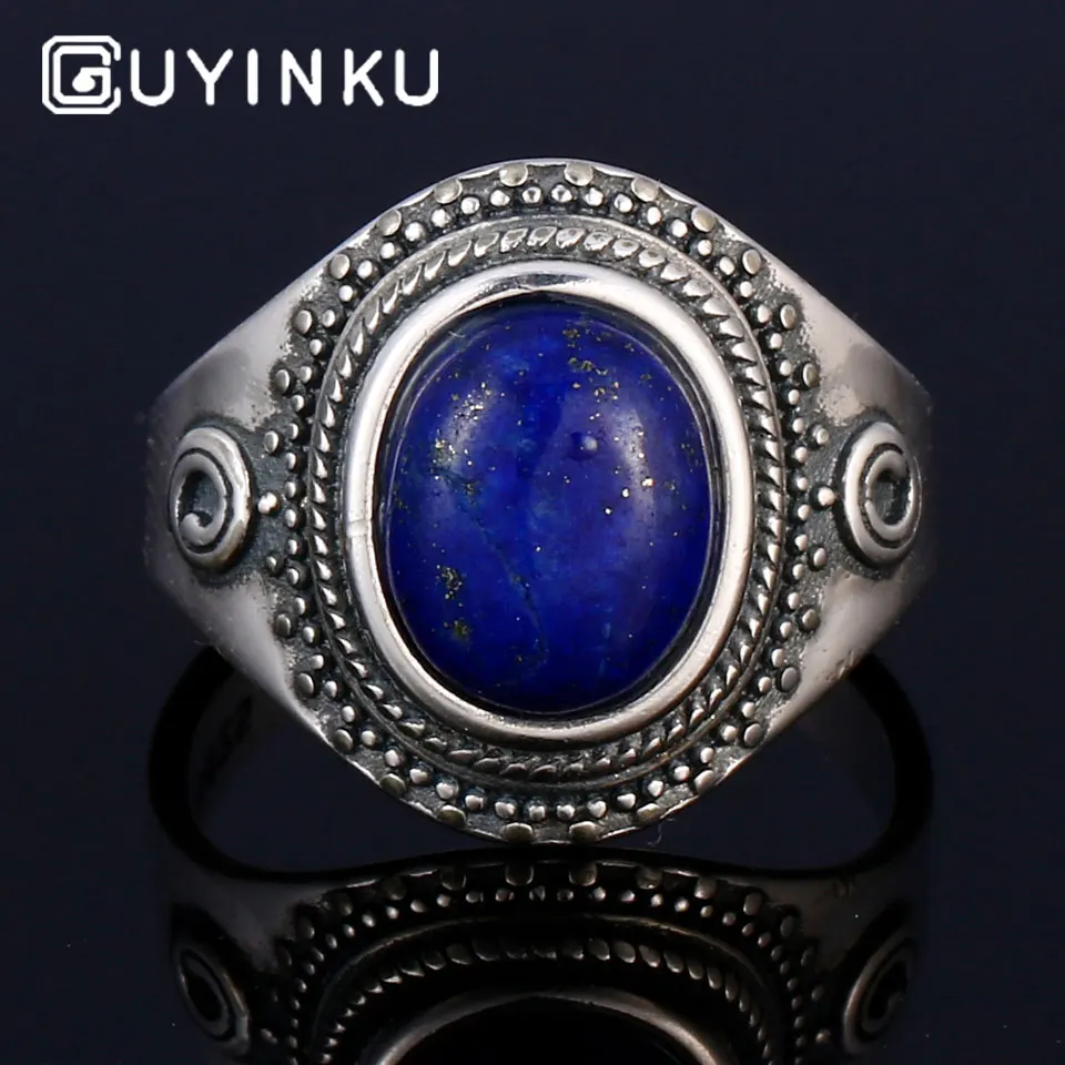 

GUYINKU Genuine 925 Sterling Silver Jewelry Natural Lapis Thai Silver Rings For Women Birthday Engagement Gift Fine Jewelry