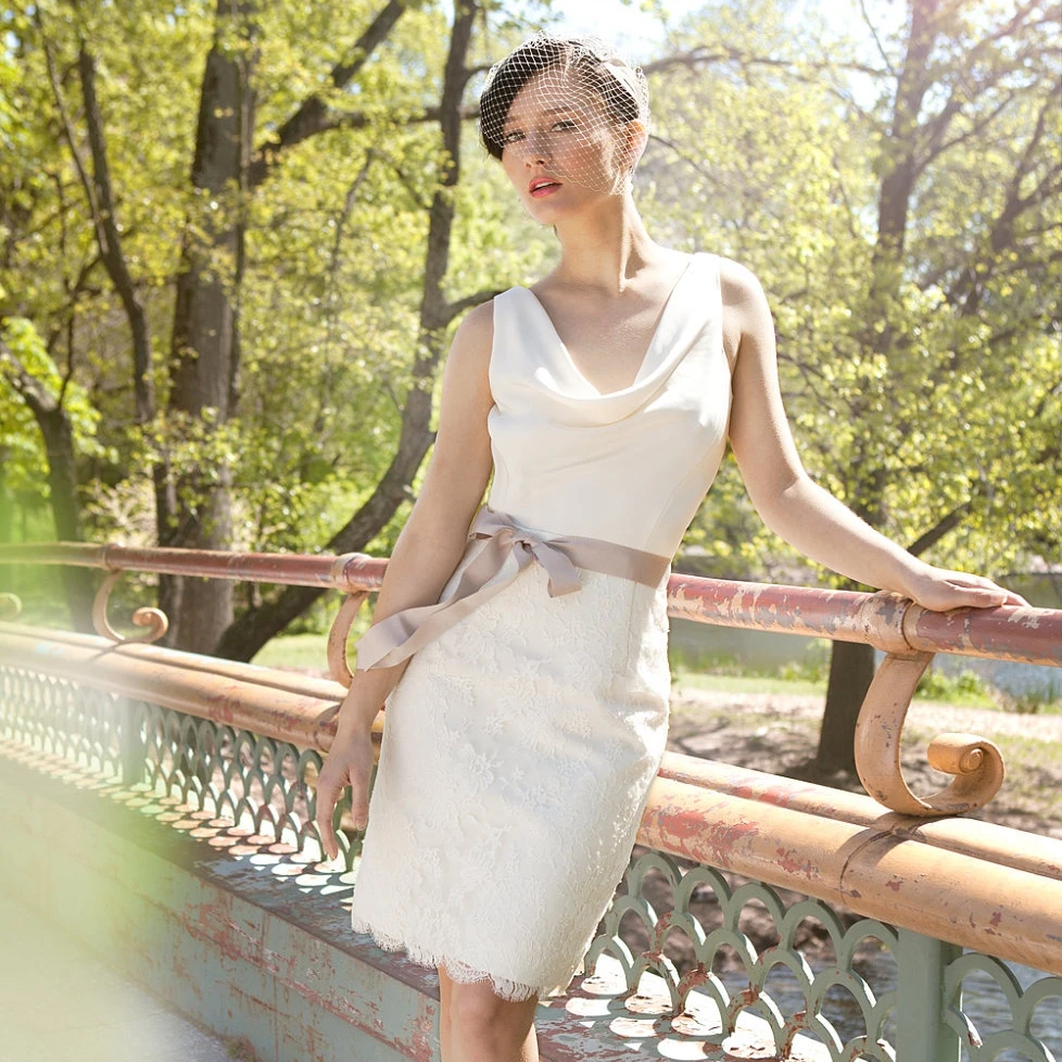 City Hall Wedding Dress Knee Length Short Reception Dress Lace