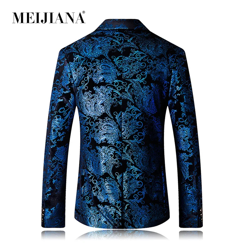 MEIJIANA, бренд, Мужской Блейзер, модный, 3D, цветочный принт, костюм, Блейзер, однобортный, одежда для вечеринки, приталенный Блейзер для мужчин