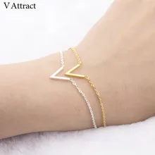 V привлечь геометрические ювелирные изделия простой шеврон V браслет Для женщин Для мужчин Нержавеющая сталь браслеты-манжеты с цепочкой колье bracciali Donna дружбы