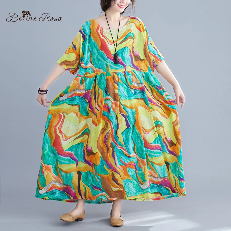 

BelineRosa Summer Style Dress of the Big Size Hawaii Summer Beach Holiday Fashion Colorful Printing Women Dresses AWJ00007