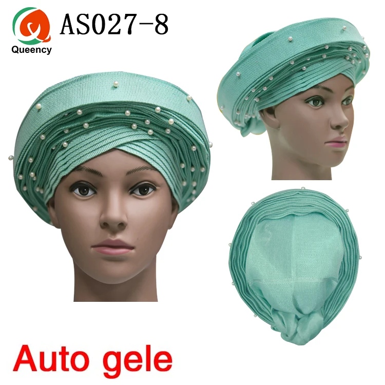 AS027 белый жемчуг Gele Queency Новый дизайн Африканский Авто уже изготовленный Дамский