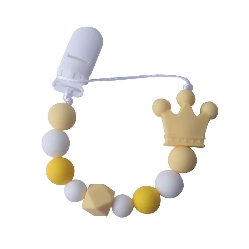 Еда Класс Силиконовые Зубные зажимы для соски-пустышки с безопасной бусины ABS Силиконовые соски-пустышки, цепочка-держатель для соски детские жевательные игрушки - Цвет: Цвет: желтый