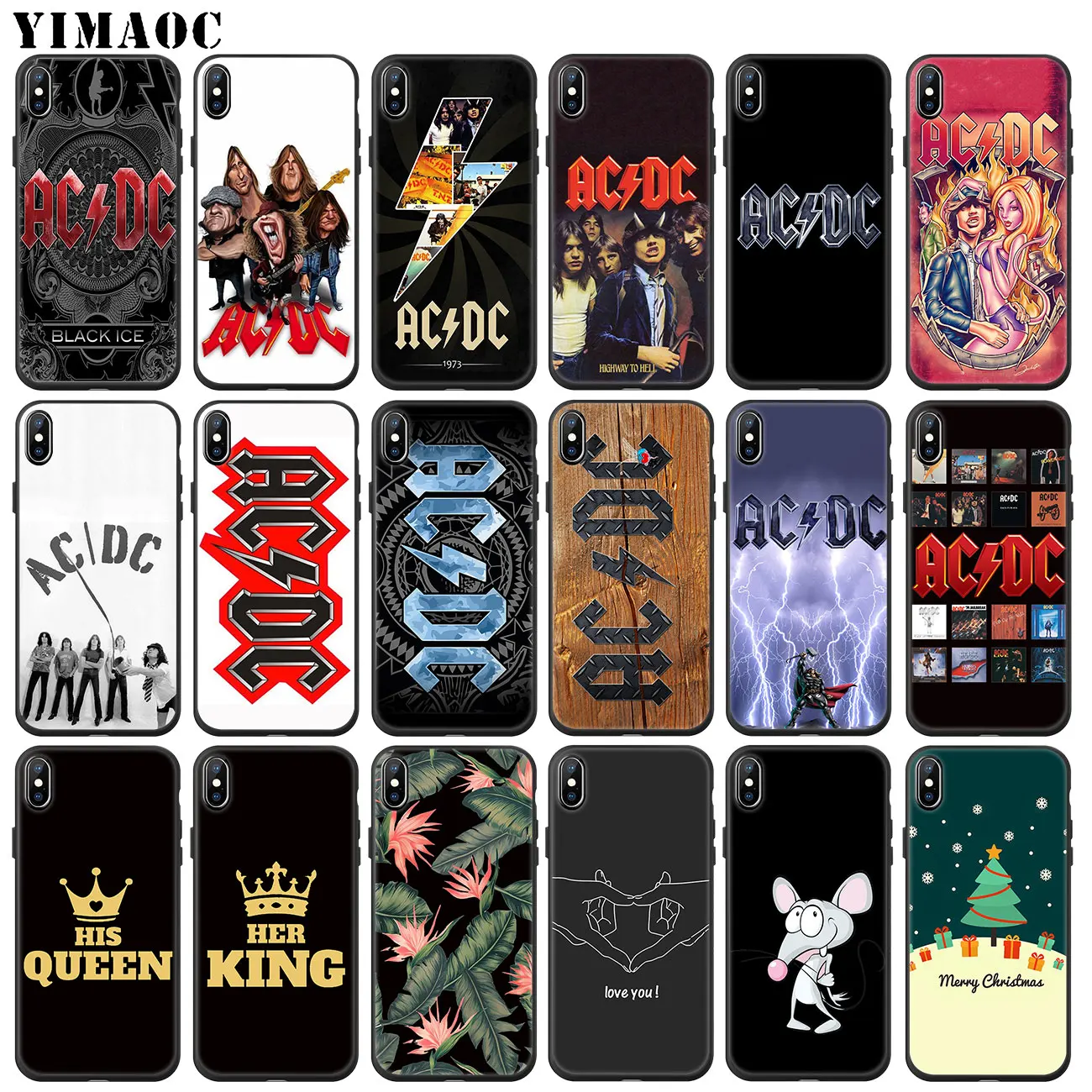 

YIMAOC ac dc acdc poster music Soft Silicone Phone Case for iPhone XS Max XR X 6 6S 7 8 Plus 5 5S SE 10 TPU Black flower Cover