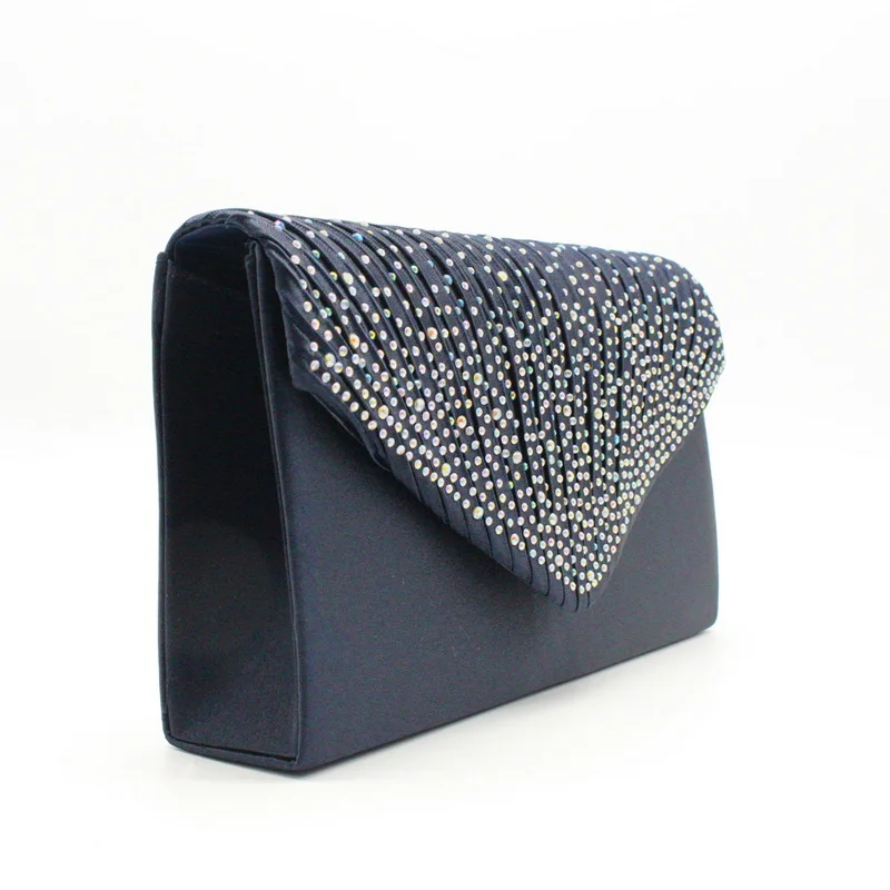 Monerffi Женская вечерняя атласная сумочка-клатч с бриллиантами для вечеринки, выпускного вечера, сумка-конверт, сумки на плечо - Цвет: Dark blue