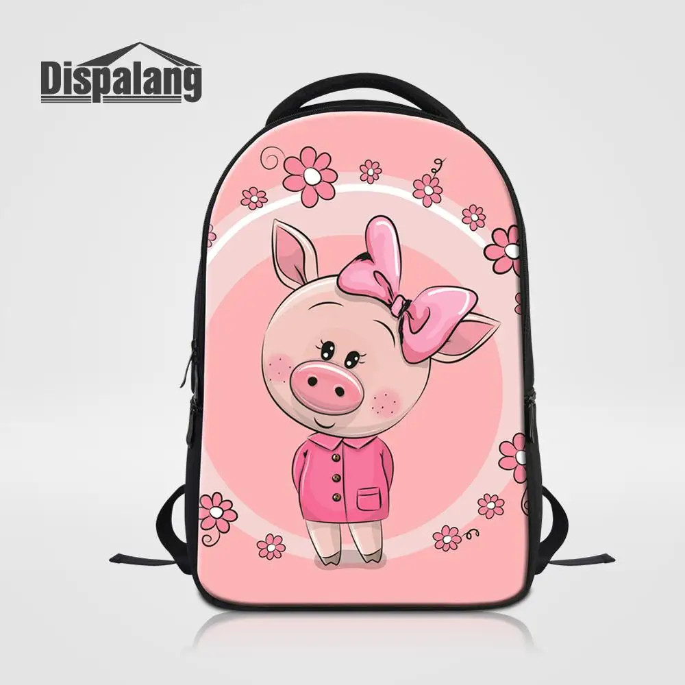 

College School Backpack For 14 Inch Notebook Women Lovely Cartoon Pig Laptop Bag Girl Daily Bookbag Lady Travel Shoulder Bagpack