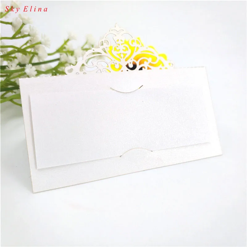 100Pcs Laser Cut Hollow Seat Card Name Table Paper Card Wedding Table Decoration Supplies Birthday Party Place Cards 7zSH873 - Цвет: white