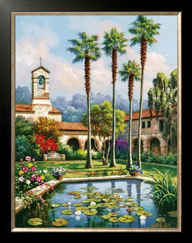 

Diamond mosaic full diamond embroidery beads Cottage fish ponds tree diamond cross stitch crystal Square diamond sets unfinish